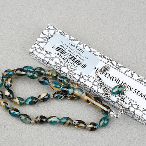 Arizona Katalin Alpaka P�sk�l Beyzi Kesim 8x12mm Tesbih- Mavi Sar�