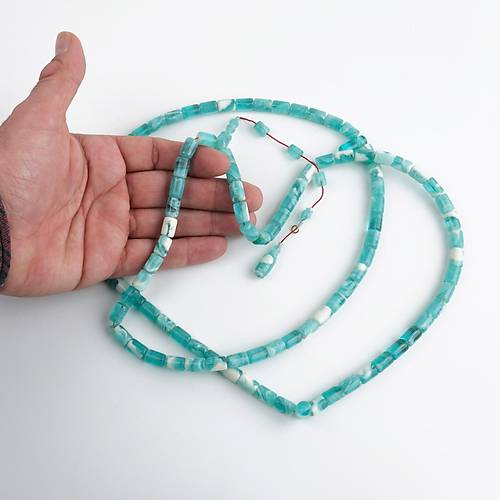 Kadim Katalin Eski Obje 99'luk Usta i mzal Kapsl Kesim 7.5x11mm Tesbih - Turkuaz