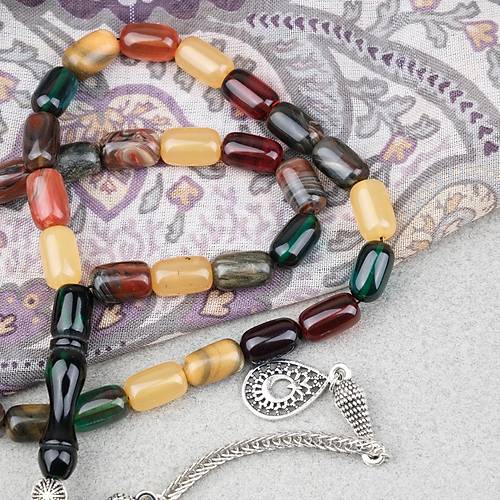 S�kma Kehribar Alpaka P�sk�ll� Kaps�l Kesim 7x11mm Tesbih- Bonibon