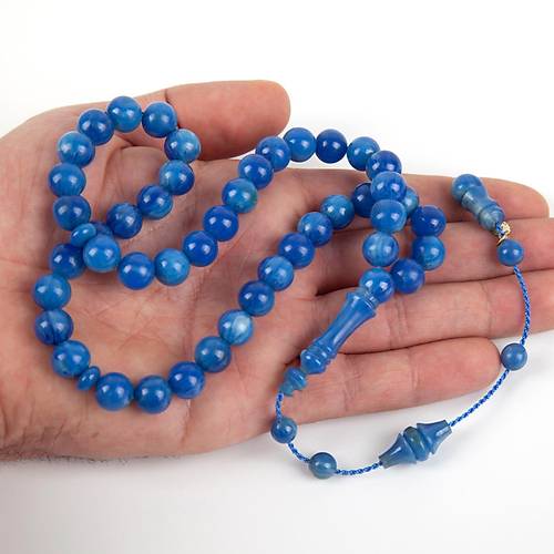 Skma Kehribar ubuk Kre Kesim 9.5mm Tesbih - Mavi