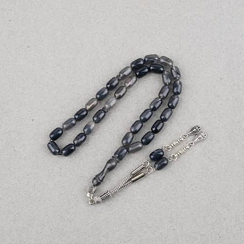 S�kma Kehribar Kaps�l Kesim Alpaka P�sk�ll� 7x11mm Tesbih Gri