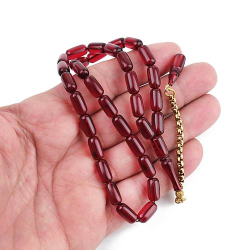 Ate Kehribar Gm Kaplama Pskl Kapsl Kesim 6x12mm Tesbih - Krmz