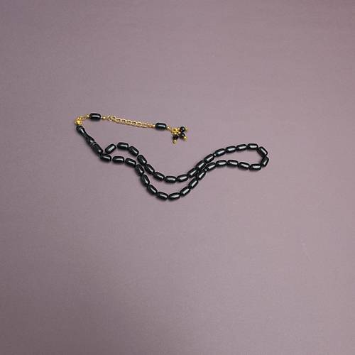 S�kma Kehribar Kaps�l Kesim Alt�n Renk P�sk�ll� 7x11mm Tesbih Mavi Yans�mal� Siyah