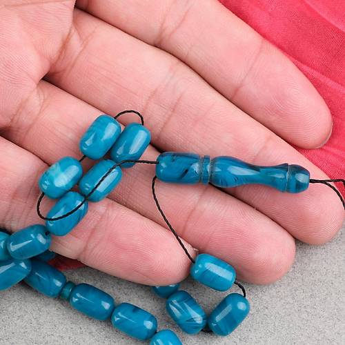S�kma Kehribar Kaps�l Kesim 7x11mm Tesbih P�sk�ls�z Turkuaz Ye�ili