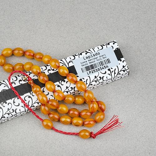 Omari S�kma Kehribar Beyzi Kesim Oturtma �mameli Sistemli 9x11.5mm Tesbih