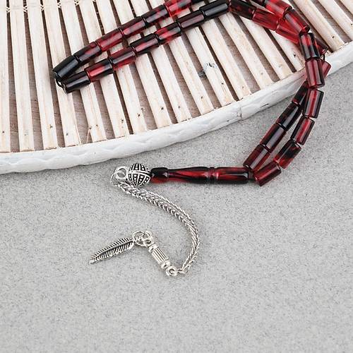 Ate� Kehribar Alpaka P�sk�ll� Kesme Kesim 4x7mm Tesbih- Siyah- Bordo