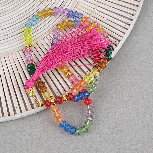 Kristal �ok Renkli 99luk Tekerlek Kesim 8x5mm Namaz Tesbihi -Bonibon