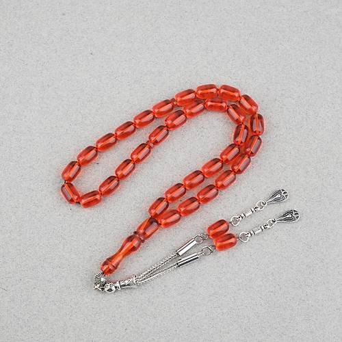 Ate� Kehribar Kaps�l Kesim Alpaka P�sk�ll� 7x11mm Tesbih �effaf K�rm�z�