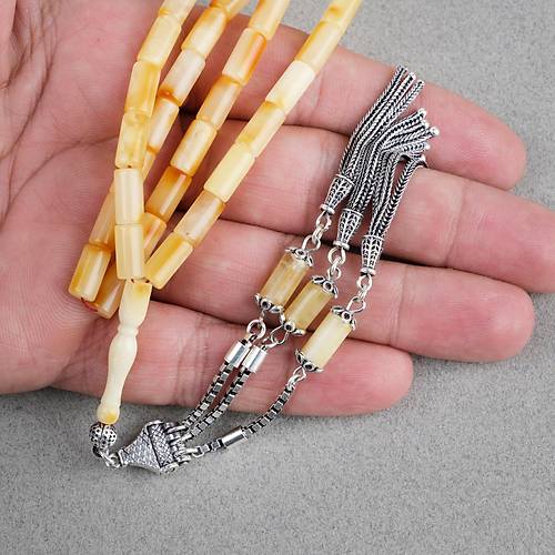 Rus Kaya Damla Kehribar 925Ayar G�m�� P�sk�l Kesme Kesim 5x10mm Tesbih