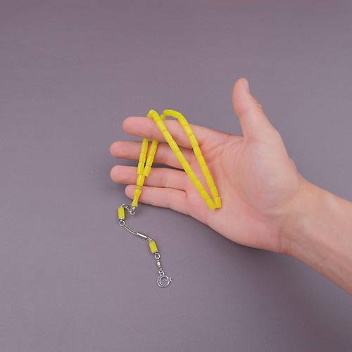 U�ak Cam� Kesme Kesim 6x10mm Tesbih Alpaka P�sk�ll� Sar�