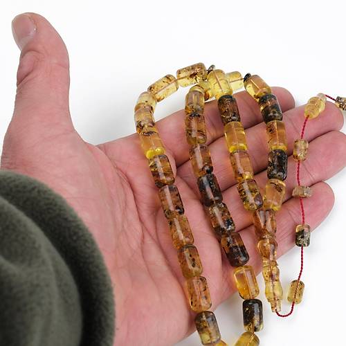 Dominik Mavi Kaya Damla Fosilli Amber Kapsl Kesim 8x13mm Tesbih