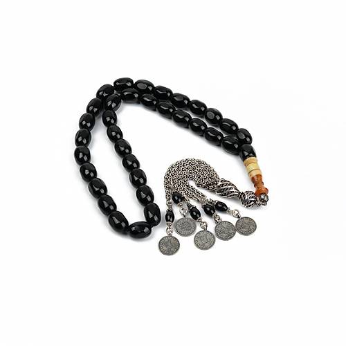 Erzurum Oltu 925Ayar Ar Gm Pskl, zel mame Faset Beyzi Kesim 11.5x15mm Tesbih