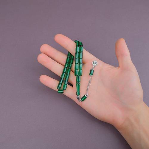 U�ak Cam� Kesme Kesim 7x10mm Tesbih Alpaka P�sk�ll� �effaf Ye�il