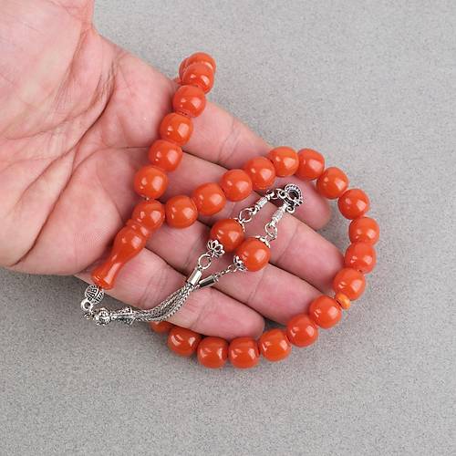 S�kma Kehribar Alpaka P�sk�ll� K�re Kesim 11mm Tesbih - Turuncu