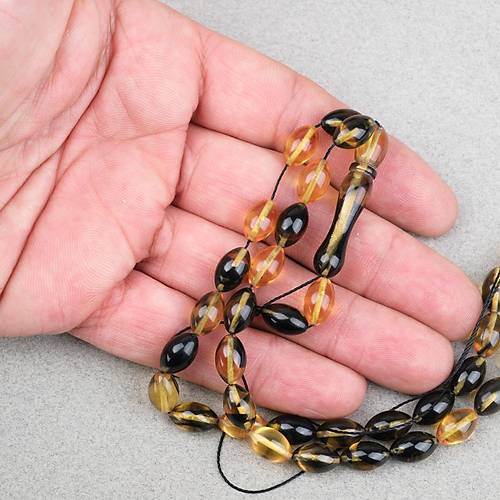 S�kma Kehribar Beyzi Kesim 7x11mm Tesbih- Sar� Siyah