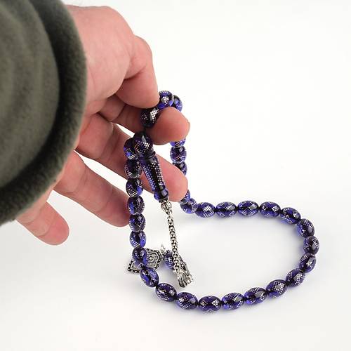 Ate Kehribar 925Ayar Gm akm ve Pskl Beyzi Kesim 8.5x12mm Tesbih