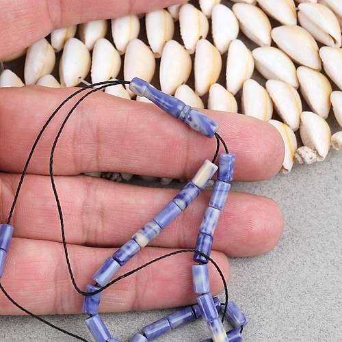 S�kma Kehribar Kesme Kesim 4x7mm Tesbih- Krem- Mavi