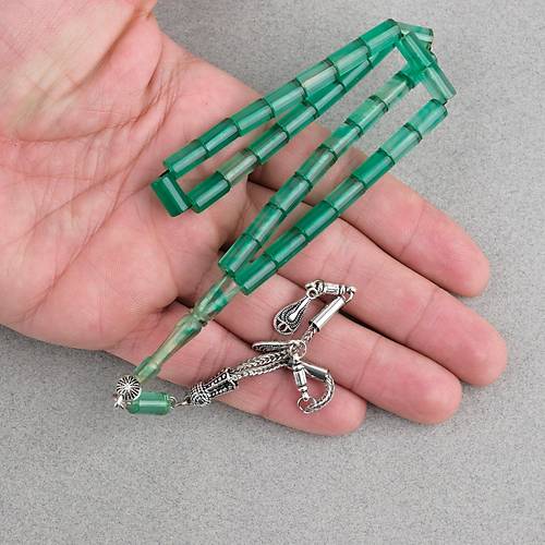 S�kma Kehribar Kesme Kesim Alpaka P�sk�ll� 6x10mm Tesbih