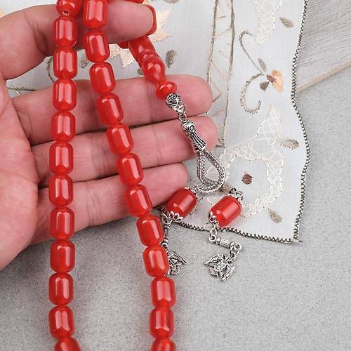 S�kma Kehribar Alpaka P�sk�ll� Kaps�l Kesim 9x12mm Tesbih - Portakal