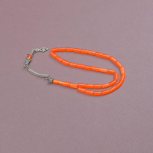 U�ak Cam� Kesme Kesim Alpaka P�sk�ll� 4x8mm Tesbih - Turuncu
