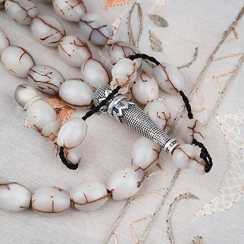 K�br�s Hurma �ekirde�i 925Ayar G�m�� �mame Beyzi Kesim 9x12mm Tesbih