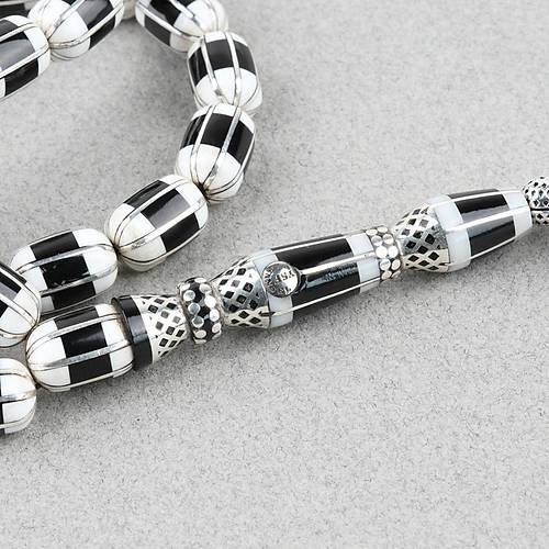 Erzurum Oltu 8 Yarma Katalin leme 925Ayar Gm Pskl, lemeli Nakka mame Kapsl Kesim 8x12mm Tesbih - Beyaz