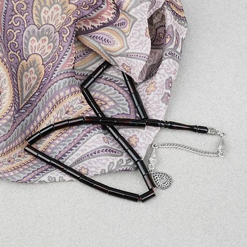 S�kma Kehribar Alpaka P�sk�ll� Kesme Kesim 5x10mm Tesbih- �effaf Siyah Yans�mal�