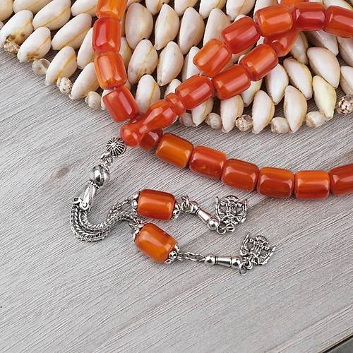 S�kma Kehribar Alpaka P�sk�ll� Kaps�l Kesim 9x11mm Tesbih - A��k Kestane