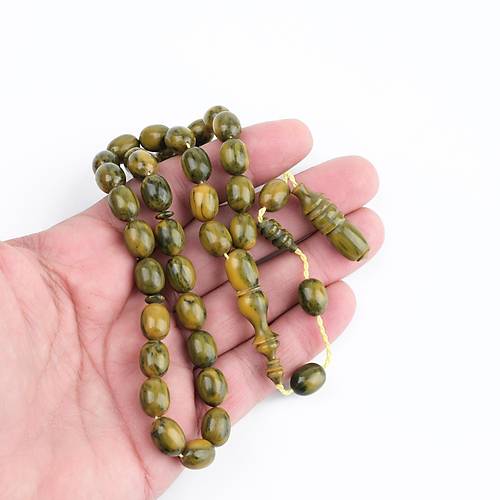 Katalin �ubuk Dinlenmi� Usta ��i Beyzi Kesim 8.5x11mm Tesbih -Ye�il Sar�
