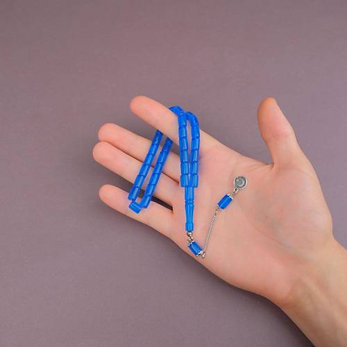 U�ak Cam� Kesme Kesim 7x10mm Tesbih Alpaka P�sk�ll� Mavi