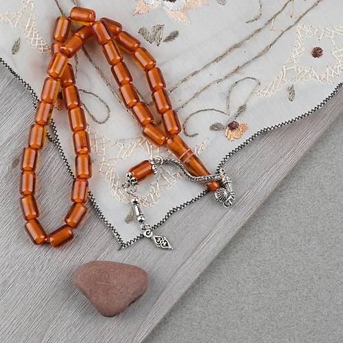 Ate� Kehribar Alpaka P�sk�ll� Kaps�l Kesim 7x10.5mm Tesbih - �effaf Kahverengi