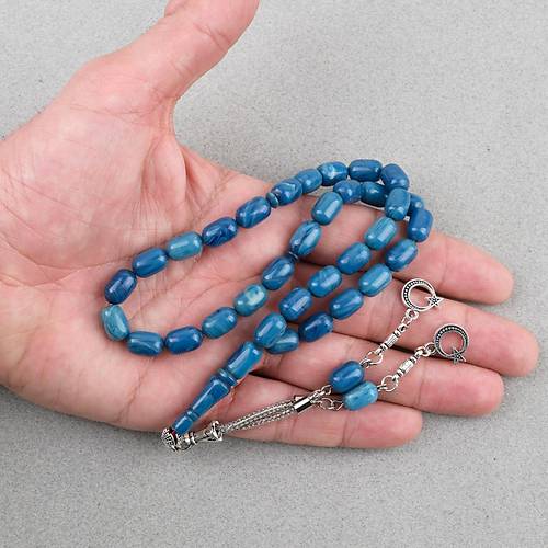 S�kma Kehribar Kaps�l Kesim Alpaka P�sk�ll� 7x11mm Tesbih