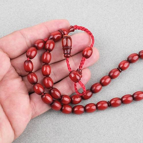 S�kma Kehribar Kadife Doku �st D�zey Hamur Yumurta Kesim 9x11mm Tesbih K�rm�z�