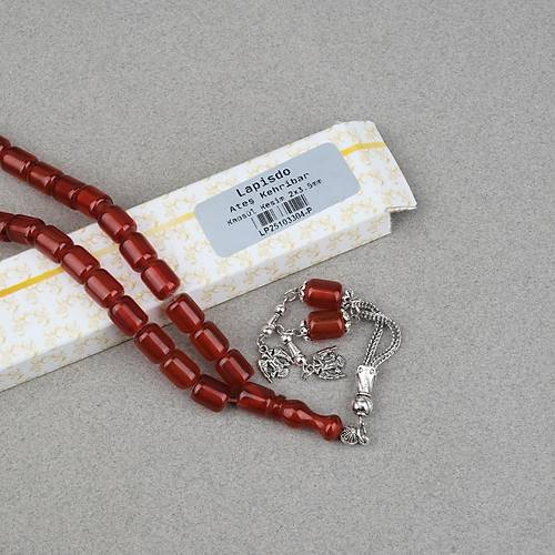 S�kma Kehribar Alpaka P�sk�ll� Kaps�l Kesim 9x11mm Tesbih - Karamel