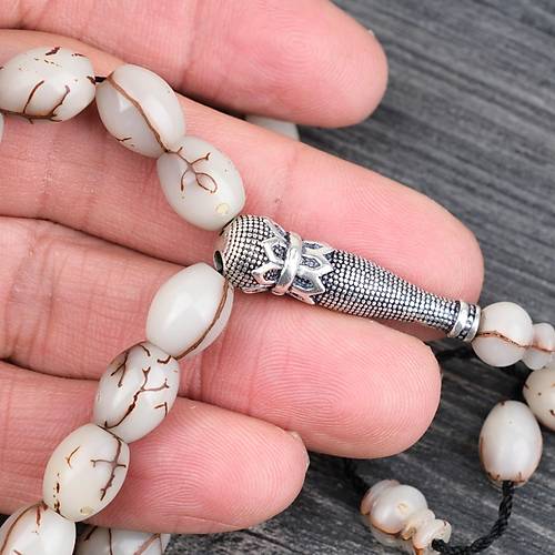 K�br�s Hurma �ekirde�i 925Ayar G�m�� �mame Beyzi Kesim 9x12mm Tesbih