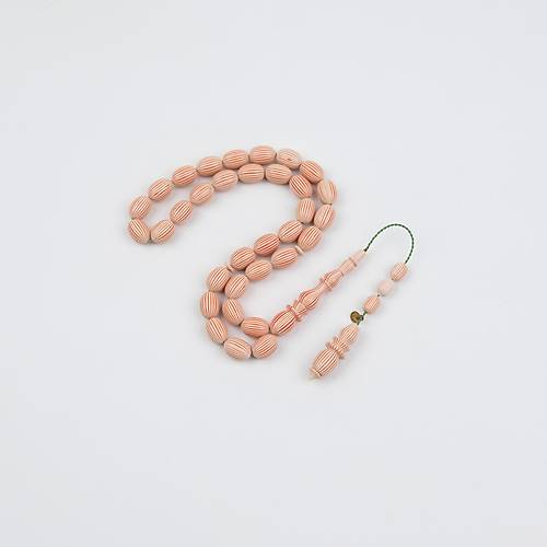 Galalit  Beyzi Kesim 8.5x12mm Tesbih - Krmz izgili