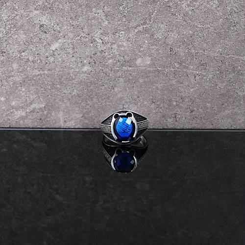 Safir ve MikroZirkon 925Ayar Gm Erkek Yzk