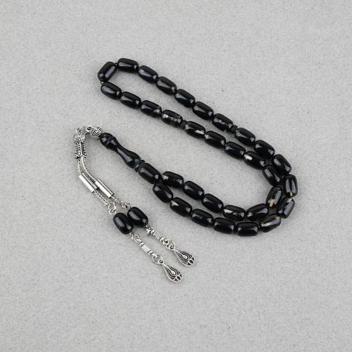 S�kma Kehribar Kaps�l Kesim Alpaka P�sk�ll� 7x11mm Tesbih Siyah
