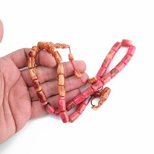 Katalin Dinlenmi� �ift Renk Usta ��i �mzal� Yumu�ak Kesme Kesim 8x13mm Tesbih -Pembe Kahve