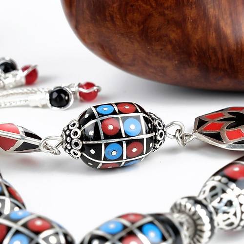 Erzurum Oltu 925Ayar Gm lemeli Nakka mame Gm Pskl Kapsl Kesim 13x15mm Tesbih