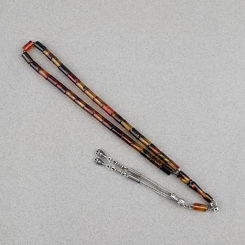 S�kma Kehribar Kesme Kesim Alpaka P�sk�ll� 6x10mm Tesbih Sar� K�rm�z�