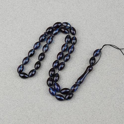 S�kma Kehribar Beyzi Kesim 7x11mm Tesbih- Lacivert