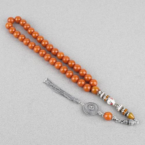 S�kma Kehribar 925Ayar G�m�� P�sk�l �zel G�m�� Nak�� �mame K�re Kesim 13mm Tesbih