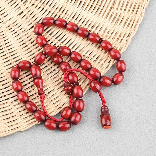 S�kma Kehribar Kadife Doku �st D�zey Hamur Yumurta Kesim 9x11mm Tesbih K�rm�z�