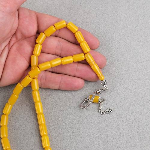 S�kma Kehribar Alpaka P�sk�ll� Kaps�l Kesim 7x12mm Tesbih - Hardal Sar�s�