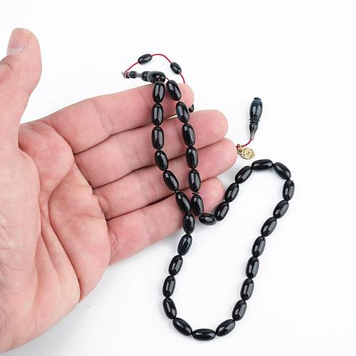 Katalin �ubuk Dinlenmi� Usta ��i imzal� Arpa Kesim 5.5x11mm Tesbih - Koyu Ye�il