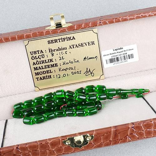 Alman Katalin Usta i Kapsl Kesim 8x11.5mm Tesbih -Koyu Yeil