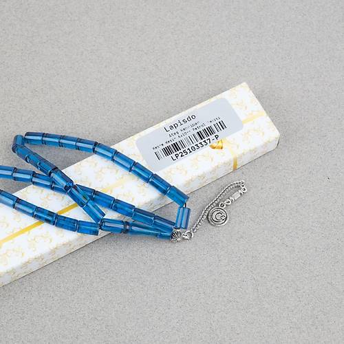 Ate� Kehribar Alpaka P�sk�ll� Kesme Kesim 6x10mm Tesbih - Petrol Mavisi