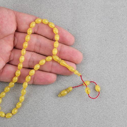 S�kma Kehribar Beyzi Kesim Sistemli Bilek Boy 5x8mm Tesbih Hardal