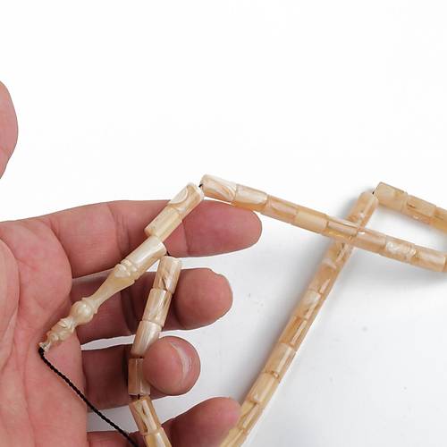 Skma Kehribar Kesme Kesim7x10.5mm Tesbih - Krem